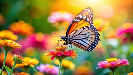 Fototapeta premium Butterfly perched on a colorful flower , nature, insect, pollination, vibrant, wildlife, close-up, beauty, delicate, petals