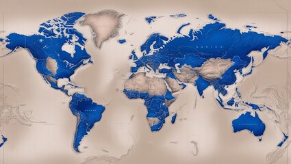 World map with blue and white colors on it with white background.