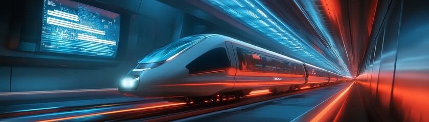 Obraz premium Futuristic Bioluminescent Monorail System Enhancing Urban Transit Efficiency