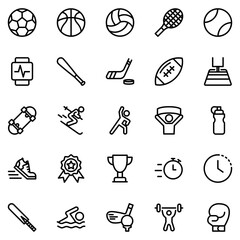 Collection of Basic Sport Related Vector Line Icons. Contains Icons like Soccer, Swimming, american football, rime and more. Editable stroke. 48x48 pixels