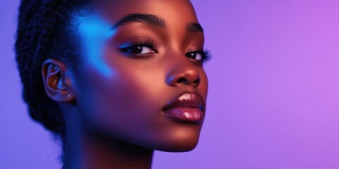 Obraz premium Elegant Portrait of African American Woman with Purple Background