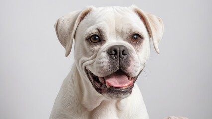 Obraz premium Portrait of White boxer dog on grey background