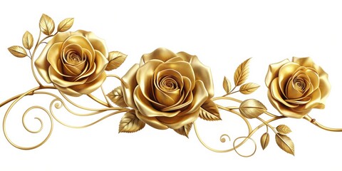Gold foil roses intertwined with a delicate vine, gold, foil, roses, vine, intertwined, delicate, romantic, luxury