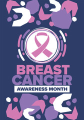 Breast Cancer Awareness Month. Pink october. Pink ribbon. Woman healthcare. Celebrate annual. Medic concept. Girl solidarity. Cancer prevention. Female disease. Poster, banner and background. Vector