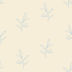 Seamless vector pattern with elegant magnolia flowers, branches and buds in pastel colors. Hand drawn line art botanical background for print, textile, wrapping paper. Lovely vector floral pattern