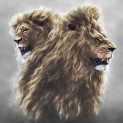 Portrait of a lion with a fluffy mane