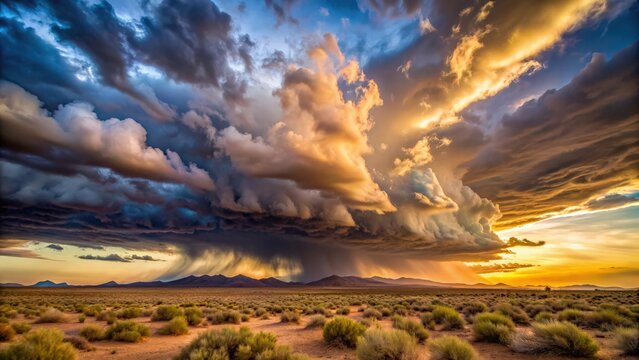 Storm clouds rolling in over the desert at sunset, storm, desert, sunset, dramatic, weather, nature, landscape, horizon