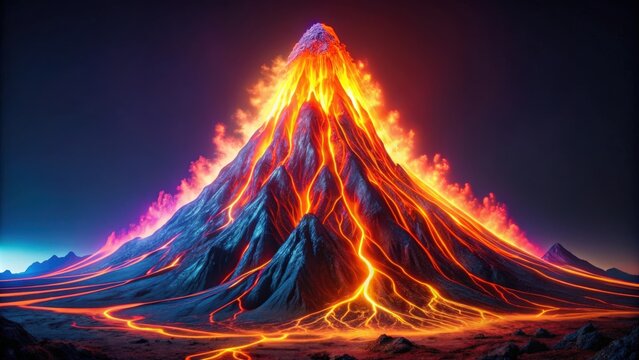 Neon lava flowing from abstract 16k volcano, mesmerizing art, neon, lava, abstract, 16k, volcano, mesmerizing, art, flow