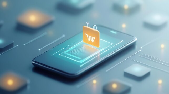 A modern smartphone displaying an online shopping cart icon, representing digital commerce and mobile shopping innovation.