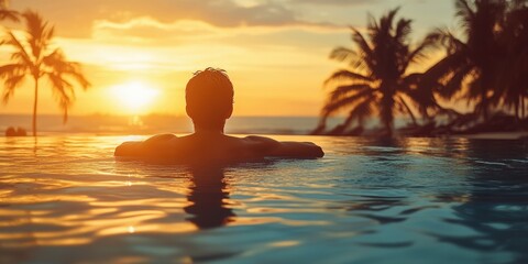 Fototapeta premium Serene Sunset Swim
