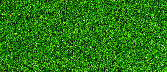 Fototapeta premium Artificial green grass mat, top view. Texture. Artificial turf, surface made of synthetic fibers. Flat green grass texture background. Short artificial grass golf surface