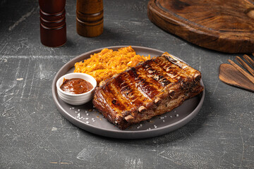 Portion of german patronentasche josper rack of pork ribs