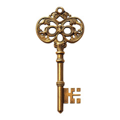 An ornate vintage key with intricate designs and a classic style, perfect for vintage-themed projects and artistic endeavors.