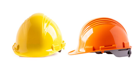 Fototapeta premium Safety first hard helmet hat, engineering construction and architecture.