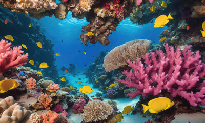 Vibrant Coral Reef Teeming With Colorful Fish in Crystal Clear Tropical Waters