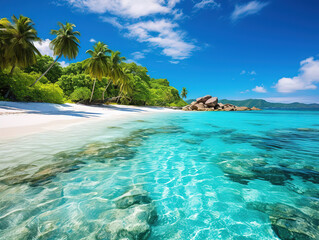Obraz premium Incredible Tropical palm trees sway on turquoise waters