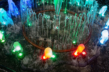 Fountain equipment with illumination on the display case
