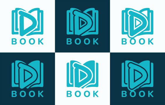 Set of letter D book logo. This logo combines letters and book shapes. Perfect for education, schools, tutoring and the likes.