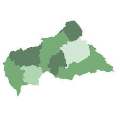 Central African Republic map. Map of Central African Republic in six main regions in multicolor