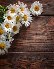 Obraz premium Daisies on a wood floor, space for copy