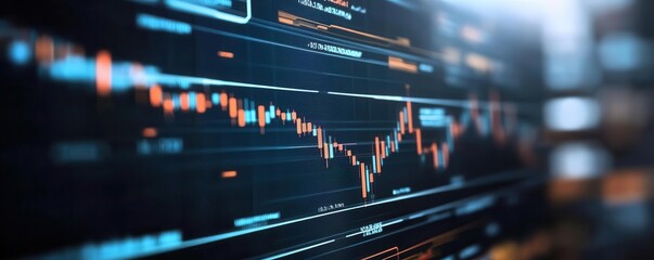 Fototapeta premium A close-up view of financial data visualization with fluctuating graphs and statistics, ideal for economic analysis.