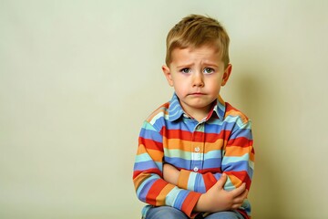 Portrait of a sad and depressed young boy
