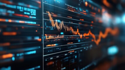 Obraz premium Dynamic financial graph showcasing market trends and data analysis with vibrant colors and intricate details.