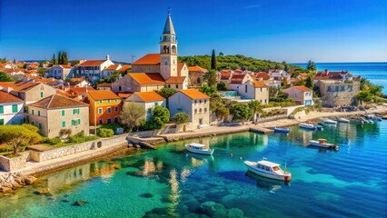 Obraz premium Vibrant coastal village of Petrcane in Dalmatia, Croatia, Dalmatia, Croatia, Petrcane, village