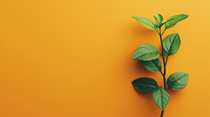 A sprouting green plant on a vibrant orange background symbolizing growth, nature, and vitality. Perfect for themes of life, vitality, and rejuvenation.