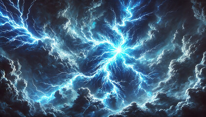 Obraz premium 幻想的な青いイナズマと雲空5