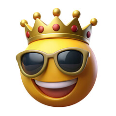 Yellow 3D Emoji With Sun Glasses and Crown