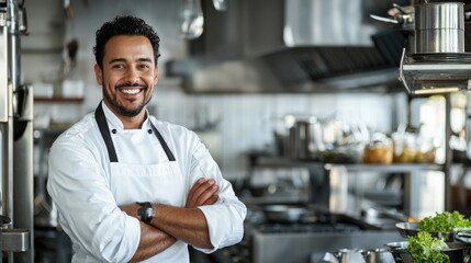 Proud Chef Displaying Culinary Skills in Modern Kitchen