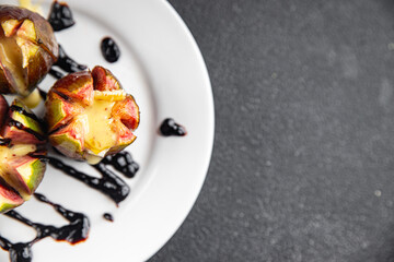 figs baked cheese camembert or brie fresh meal food snack on the table copy space food background rustic top view