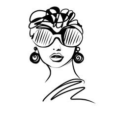 Fashion woman face hand drawn illustration.