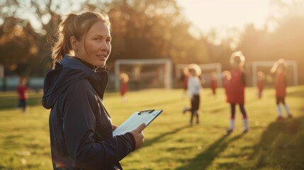 The woman coach on field