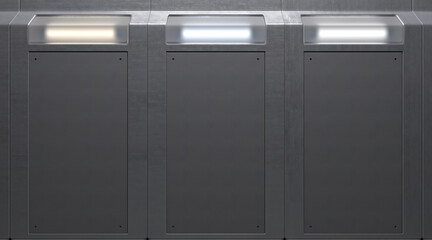 Three Sleek, Illuminated Metallic Panels with Copy Space as Background (3D Illustration)