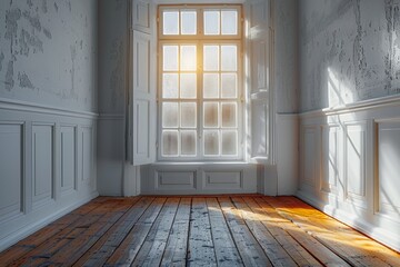 vintage indoor-outdoor architecture with sunlit windows and doors reflecting a classic style.