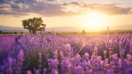 Obraz premium Field of lavender swaying under the sun 