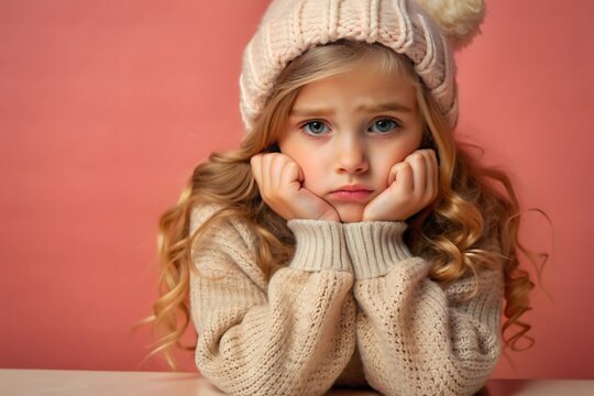 Front view a beautiful sad girl