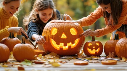 Creative Pumpkin Carving Session, Family Fun with Tools and Designs