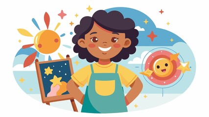 Building confidence and self-esteem through artistic expression. This image portrays the child's sense of accomplishment and pride in her artwork.