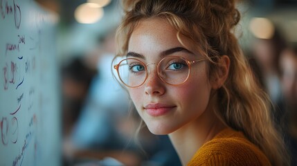 Dynamic team of young professionals engaged in a meeting, using whiteboards and digital devices to communicate their ideas and plan projects.