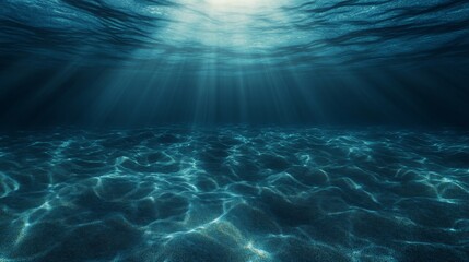 Sunlight pierces through the water, softly illuminating the ocean floor in this underwater perspective