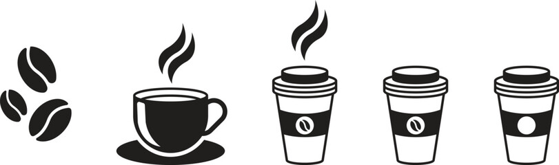 Collection of coffee cup icons. Cups for coffee and tea. Hot drink cup icon with steam isolated on white background. Vector illustration