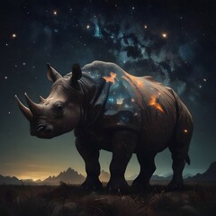 Fototapeta premium a rhino at night in the jungle