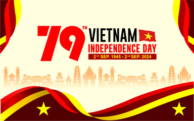 Happy 79 th Vietnam Independence Day September 2th Celebration Vector Design Illustration. Template for Poster, Banner, Greeting Card