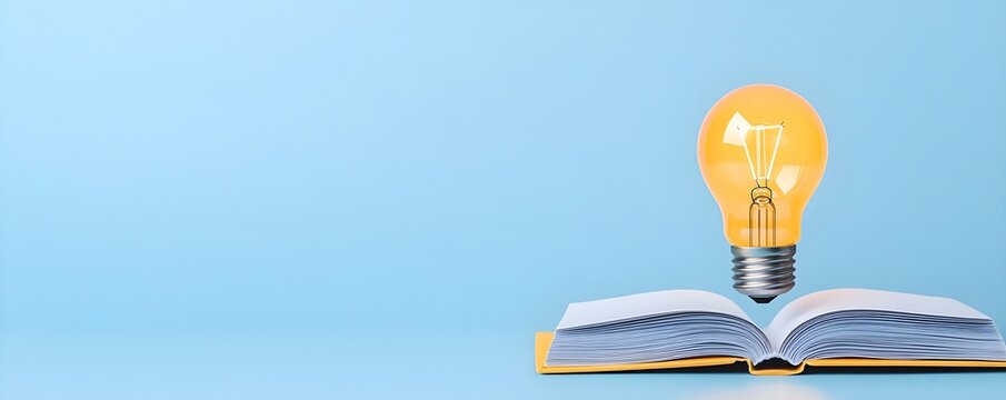 Light bulb with a book, knowledge and ideas fueling growth, flat design illustration