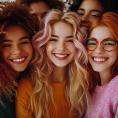 Fototapeta premium Diverse Joyful Women: A Group of Happy Multiracial Ladies Exuding Harmony and Positivity on a White Background