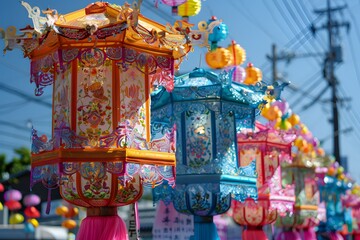Fototapeta premium Traditional North Korean Cultural Lantern. An Elegant and Symbolic Representation of North Korean Heritage Through Light. Capturing the Beauty and Cultural Significance of Traditional Lanterns in Nort