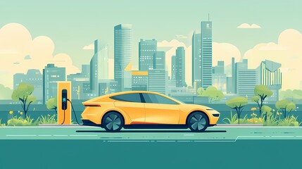 Naklejka premium Creative illustration of a new energy vehicle being charged 